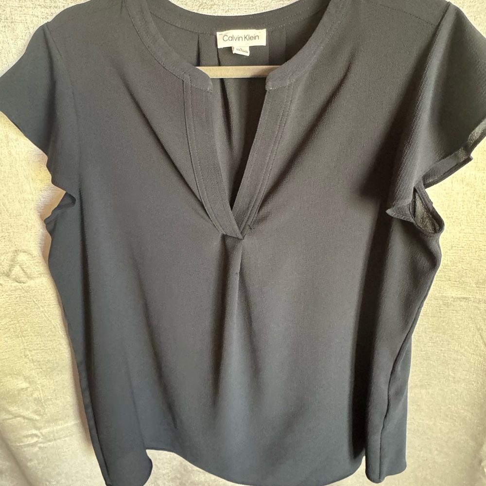 Calvin Klein Black Short Sleeve Mandarin Collar Blouse
